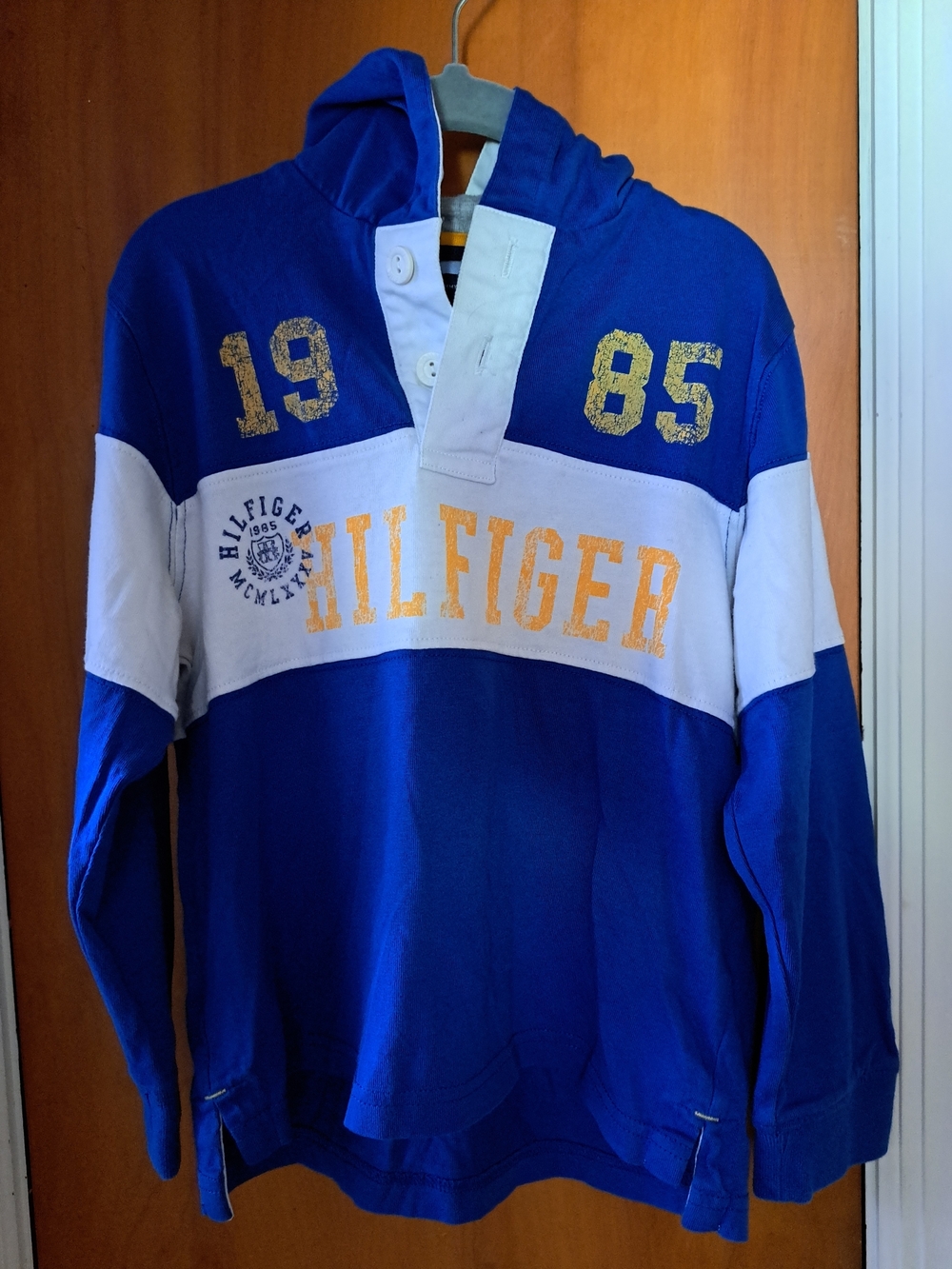 Tommy Hilfiger Boy’s Blue Hooded Rugby Pullover, 5T